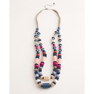Chico's Womens Necklace Beaded Multi Colored Double Strand Mina Blue Pink Chunky